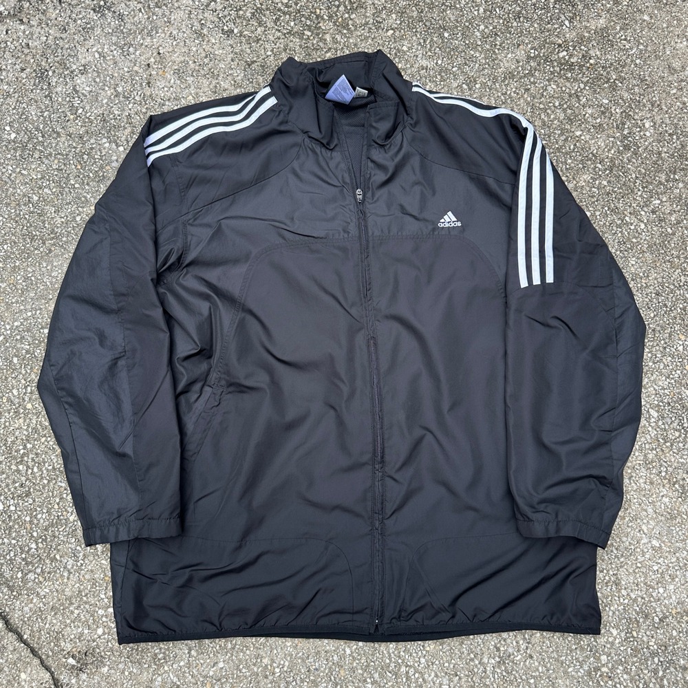 Adidas Mens Black Windbreaker Full Zip Mesh Lined Jacket 2XL